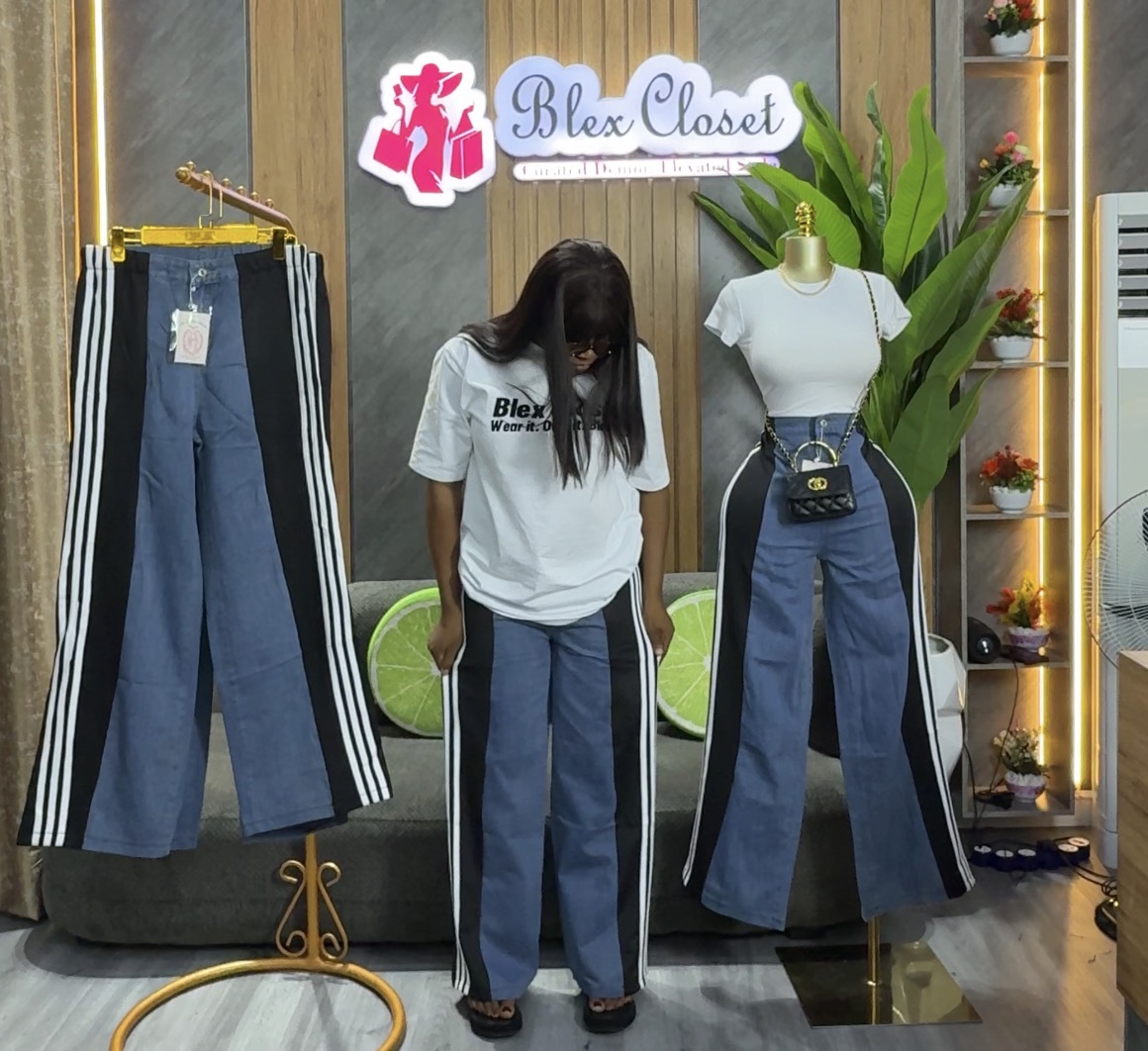 Blue & black stripe jeans